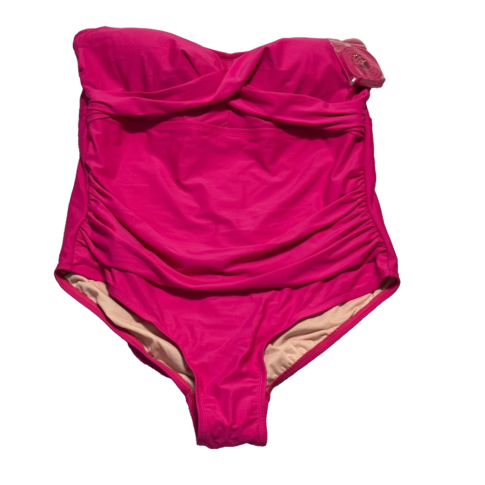 Kona Sol Twist-Front Strapless One-Piece in Bright Pink